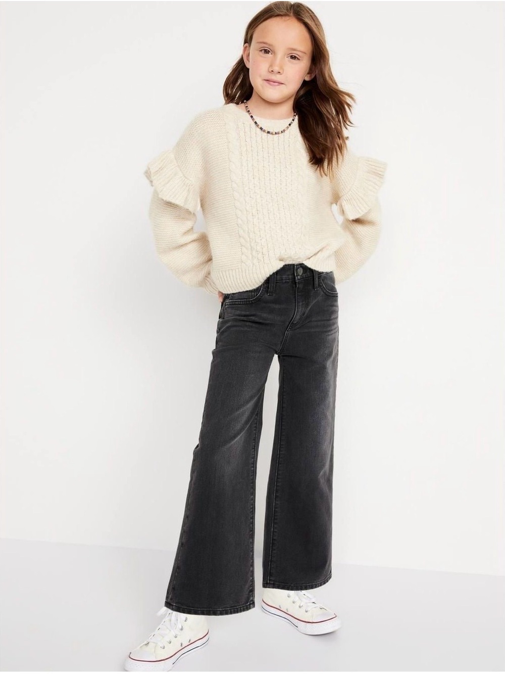 Old Navy Girls' Wide Leg Black Jeans